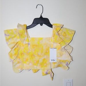 Yellow Floral Ruffle Top